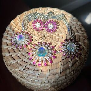 Betsey Johnson Pink Flower Necklace and Earrings